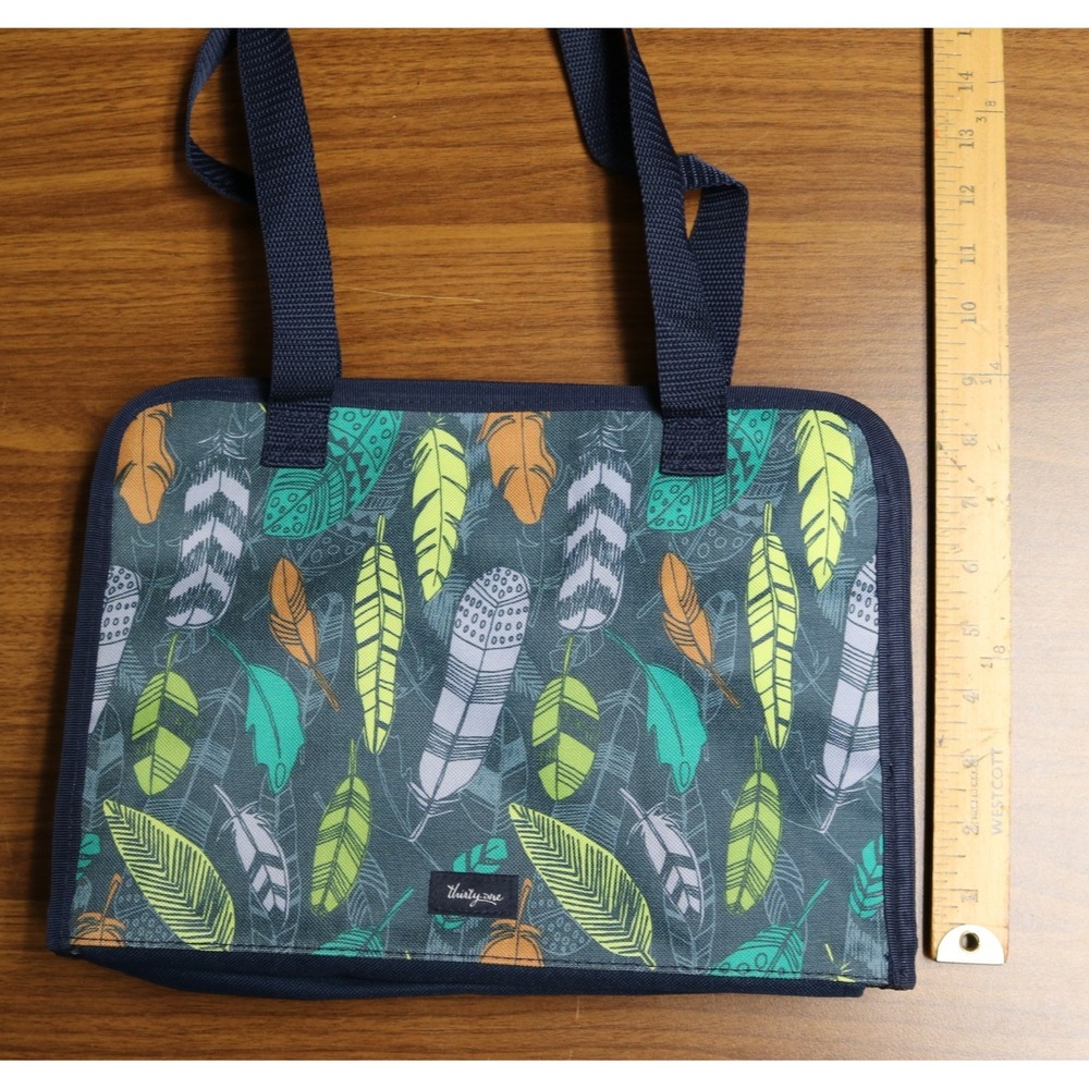 thirty-one Women's Fabric Organizer Fold n Go Green Yellow Feather